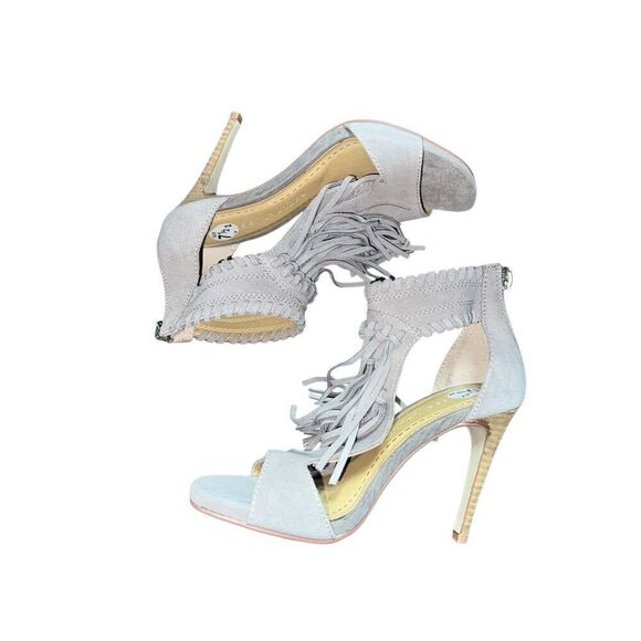 Chinese Laundry Santa Fe NWOB Gray High Heel Sandals with Fringe Detail 7.5 - Picture 2 of 5